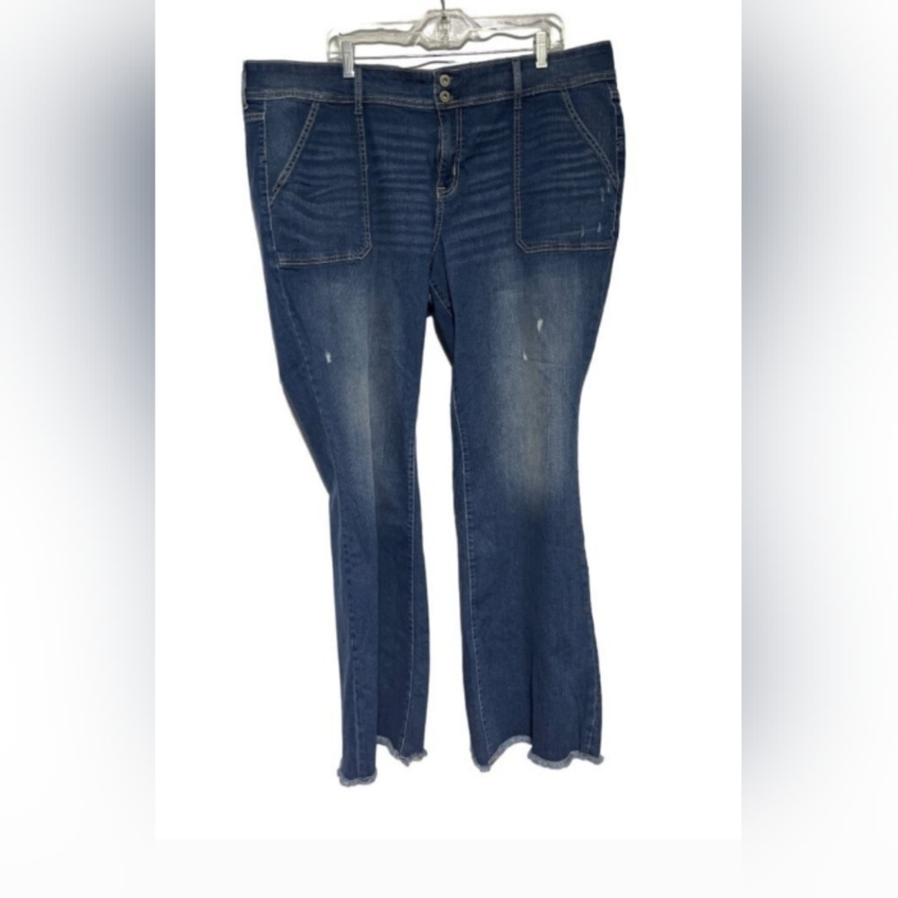 TORRID Women's Jeans Mid Rise Vintage Stretch Flare Raw Hem Denim Blue Size 22
